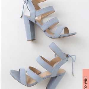 Lulu’s Marlena Blue Grey Suede Lace Heels